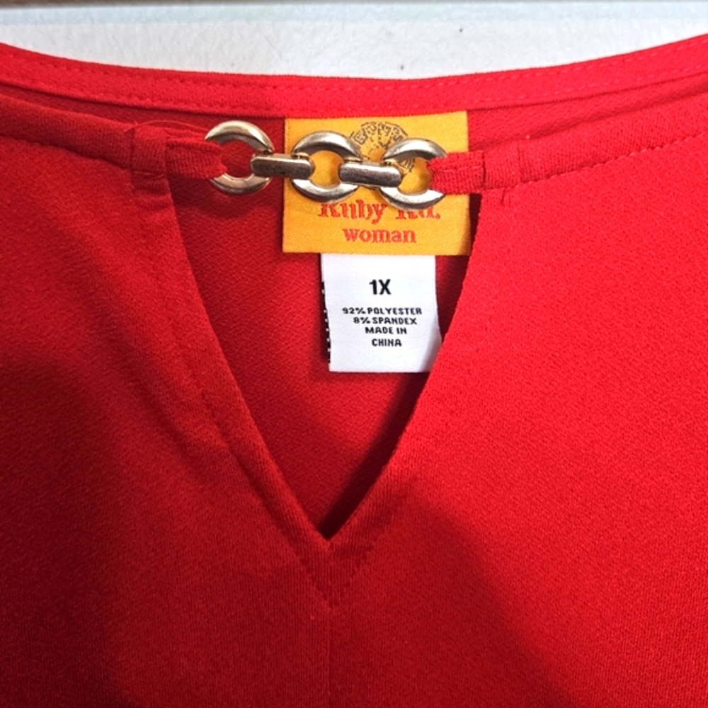 Ruby Rd. Red Top Polyester Spandex Size 1X - Picture 6 of 10